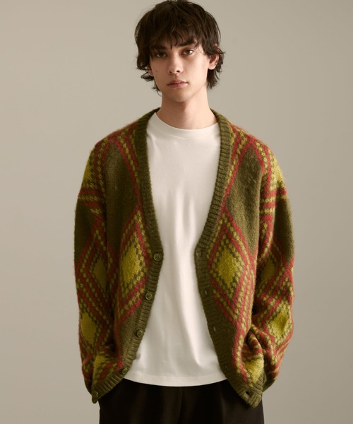 Revo. カーディガン モヘアタッチ ジオメトリ ダイヤ柄ジャガード  
