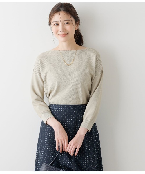 Chloe レース切り替え ドルマンタートルニット セーター 七分袖 アイボリー ntn07_1.jpg