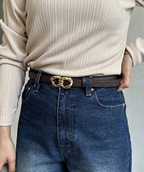 Thevon ベルト ダブルリングバックルベルト レディース