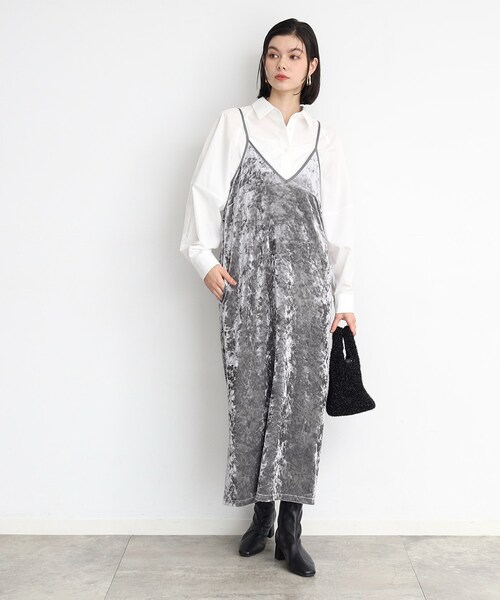 THE SHOP TK ワンピース クラッシュベロア2WAYキャミワンピース