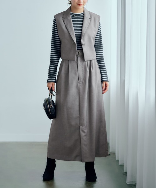 ワンピース ショートジレ×ナロースカートセットアップ「低身長・小柄