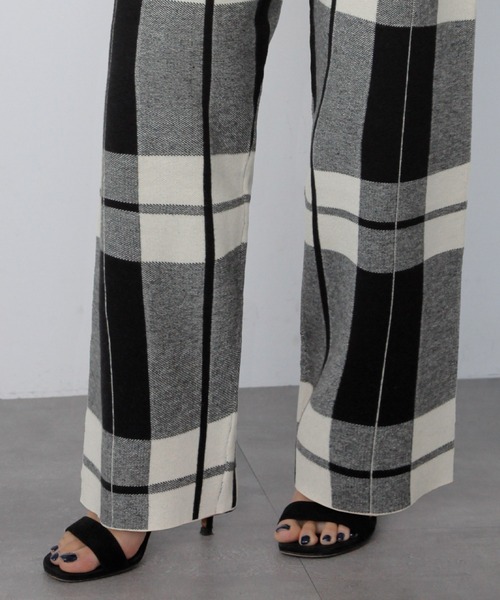 ELFRANK パンツ 「新色追加」チェック ニットパンツ ワイドパンツ