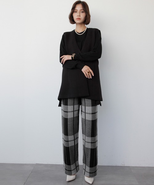 ELFRANK パンツ 「新色追加」チェック ニットパンツ ワイドパンツ