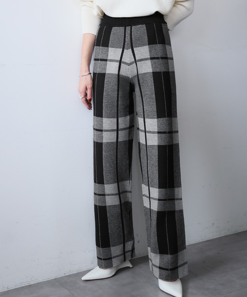 ELFRANK パンツ 「新色追加」チェック ニットパンツ ワイドパンツ