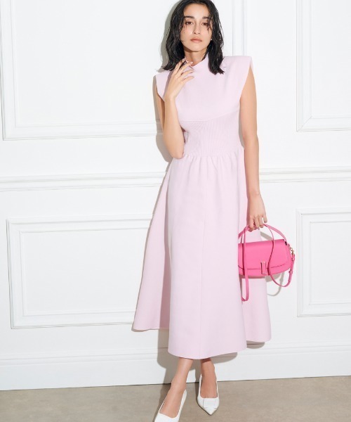 CELFORD（セルフォード）ホールドカラーフレアドレス ライトピンク38