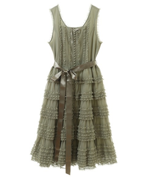 PINK HOUSE ワンピース ウーリーチュールフリル使いローンワンピース  