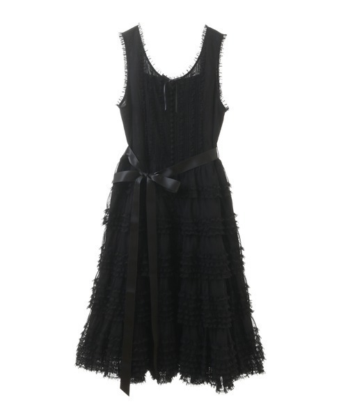 ピンクハウス ノースリーブワンピース ブラック レース フリル リボン