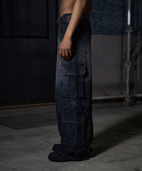 Adrer デニムブルー カーゴパンツ 多ポケット ANDER HUNK カーゴパンツ 4-Pocket Cargo Denim Pants/4ポケット