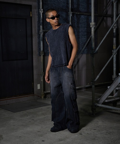 Adrer デニムブルー カーゴパンツ 多ポケット ANDER HUNK カーゴパンツ 4-Pocket Cargo Denim Pants/4ポケット