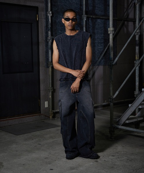 Adrer デニムブルー カーゴパンツ 多ポケット ANDER HUNK カーゴパンツ 4-Pocket Cargo Denim Pants/4ポケット