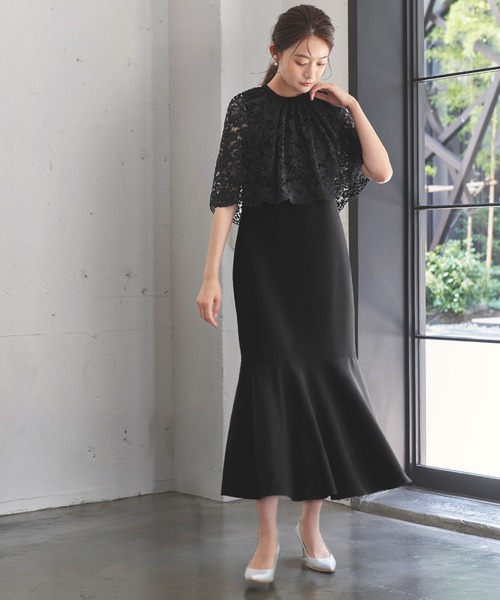 GIRL DRESS FOR NOW ドレス レース ケープスリーブ マーメイド ロング