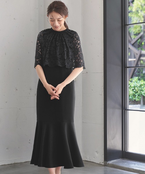 GIRL DRESS FOR NOW ドレス レース ケープスリーブ マーメイド ロング