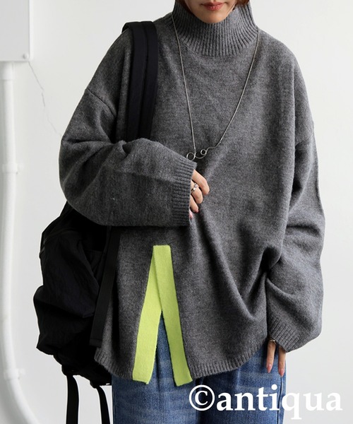 【ああ】★極美品★ニット/セーター★ハイネック★サイズL★レディース★ ANY SIS 【洗える】ハイネックバックポイント ニット （ライトモカ