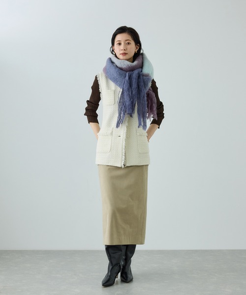 マンタスエスカライ 2024 モヘヤ ウール マフラー 大判グレー パープル MANTAS EZCARAY（マンタスエスカライ） ストール マフラー VIEWS