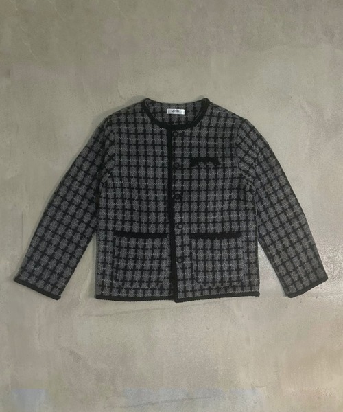 Otte ノーカラーチェックジャケット Otte ジャケット ノーカラージャケット ダークチェックツイード