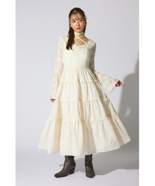 rienda（リエンダ） ワンピース レーストップコンビフレアワンピース