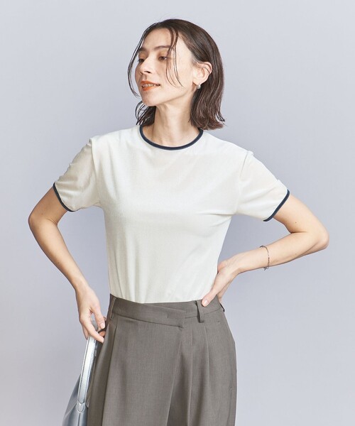 tシャツ シアーベロア リンガー Tシャツ レディース BEAUTY＆YOUTH UNITED ARROWS tシャツ シアーベロア リンガー T