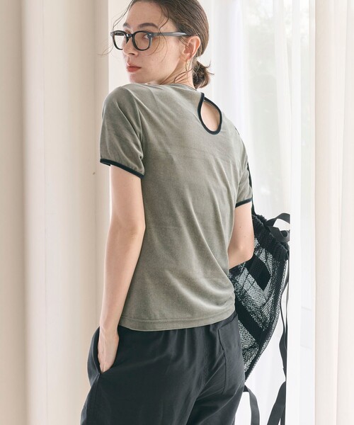 tシャツ シアー リンガーロゴTシャツ レディース CIAOPANIC TYPY tシャツ シアースラブロゴ刺繍リンガーTee