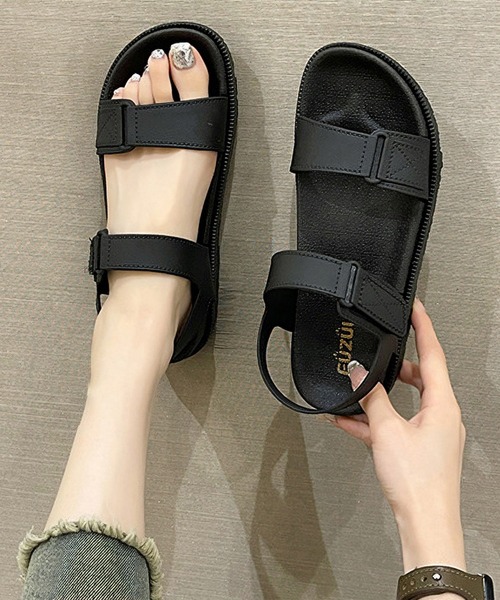 Lace Ladies サンダル レザー調 ダブルベルト バックストラップ