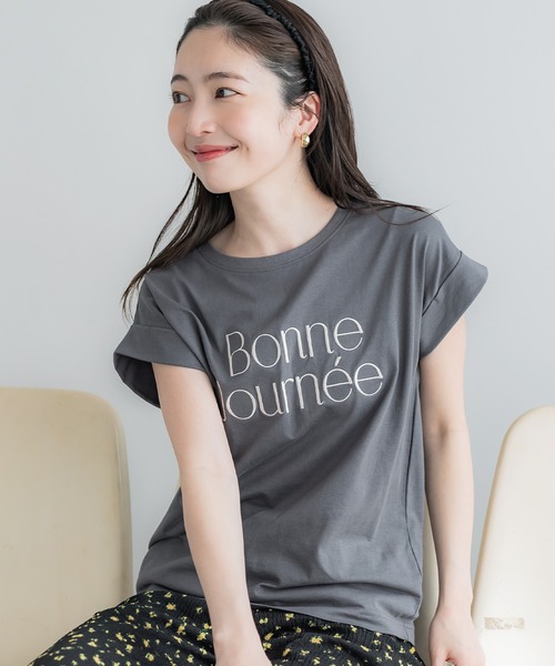 tシャツ グリッターロゴフレンチスリーブTシャツ レディース To b. by agnes tシャツ グリッターロゴフレンチスリーブTシャツ