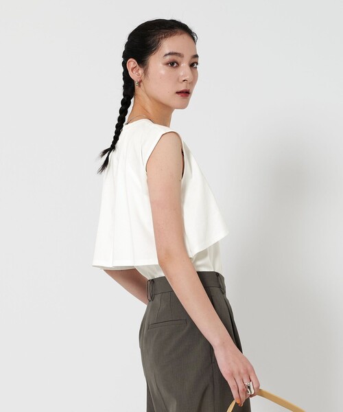 tシャツ 「WEB限定 Wardrobe DAILY MINIMAL」フリルレイヤード ノースリーブカットソー -接触冷感- レディース