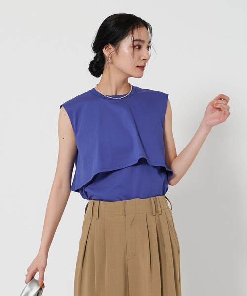 tシャツ 「WEB限定 Wardrobe DAILY MINIMAL」フリルレイヤード ノースリーブカットソー -接触冷感- レディース