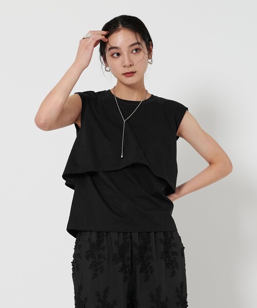 tシャツ 「WEB限定 Wardrobe DAILY MINIMAL」フリルレイヤード ノースリーブカットソー -接触冷感- レディース