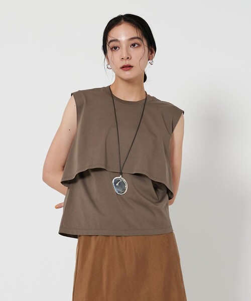 tシャツ 「WEB限定 Wardrobe DAILY MINIMAL」フリルレイヤード ノースリーブカットソー -接触冷感- レディース