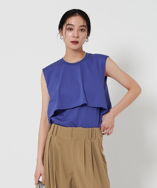 tシャツ 「WEB限定 Wardrobe DAILY MINIMAL」フリルレイヤード ノースリーブカットソー -接触冷感- レディース