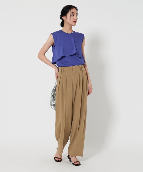tシャツ 「WEB限定 Wardrobe DAILY MINIMAL」フリルレイヤード ノースリーブカットソー -接触冷感- レディース