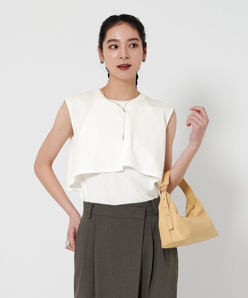 tシャツ 「WEB限定 Wardrobe DAILY MINIMAL」フリルレイヤード ノースリーブカットソー -接触冷感- レディース