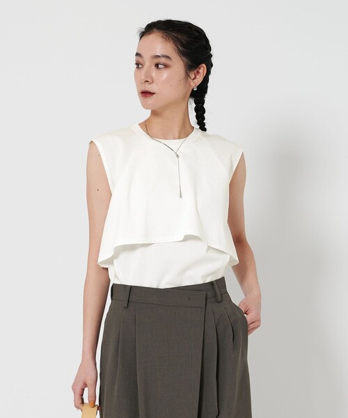 tシャツ 「WEB限定 Wardrobe DAILY MINIMAL」フリルレイヤード ノースリーブカットソー -接触冷感- レディース