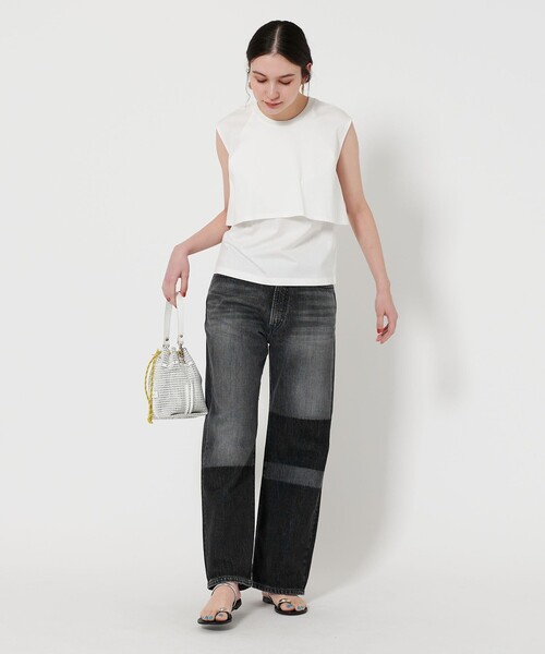 tシャツ 「WEB限定 Wardrobe DAILY MINIMAL」フリルレイヤード ノースリーブカットソー -接触冷感- レディース