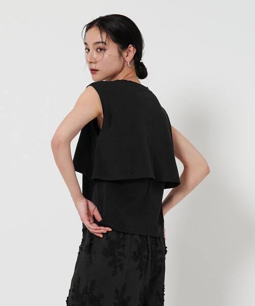 tシャツ 「WEB限定 Wardrobe DAILY MINIMAL」フリルレイヤード ノースリーブカットソー -接触冷感- レディース