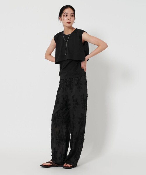 tシャツ 「WEB限定 Wardrobe DAILY MINIMAL」フリルレイヤード ノースリーブカットソー -接触冷感- レディース