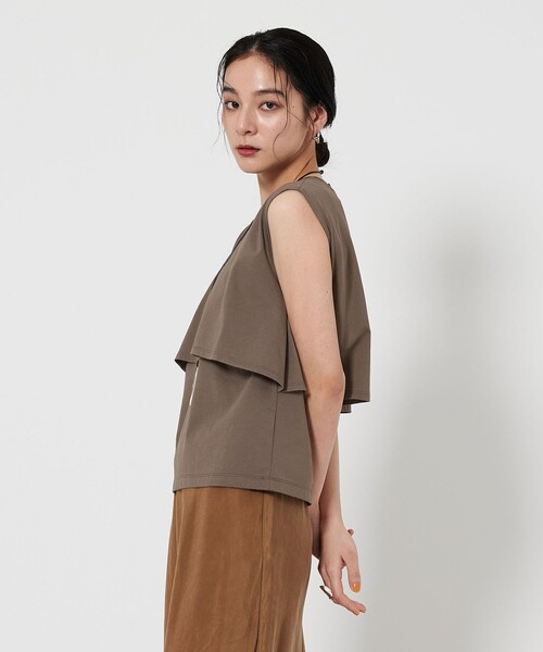 tシャツ 「WEB限定 Wardrobe DAILY MINIMAL」フリルレイヤード ノースリーブカットソー -接触冷感- レディース