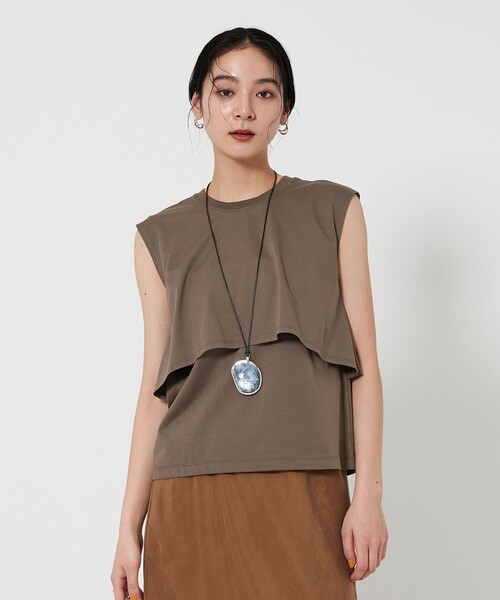 tシャツ 「WEB限定 Wardrobe DAILY MINIMAL」フリルレイヤード ノースリーブカットソー -接触冷感- レディース