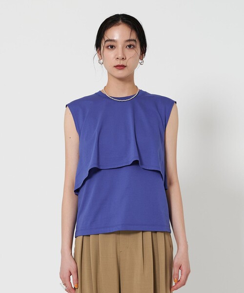 tシャツ 「WEB限定 Wardrobe DAILY MINIMAL」フリルレイヤード ノースリーブカットソー -接触冷感- レディース