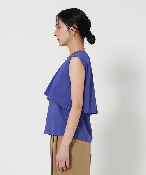 tシャツ 「WEB限定 Wardrobe DAILY MINIMAL」フリルレイヤード ノースリーブカットソー -接触冷感- レディース