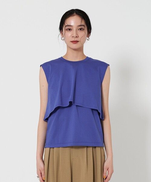 tシャツ 「WEB限定 Wardrobe DAILY MINIMAL」フリルレイヤード ノースリーブカットソー -接触冷感- レディース