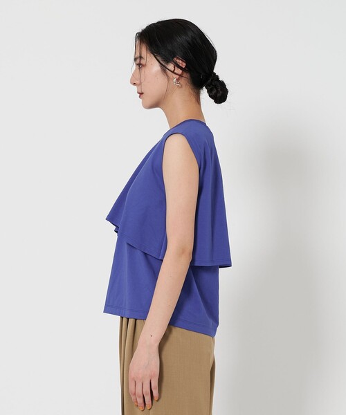 tシャツ 「WEB限定 Wardrobe DAILY MINIMAL」フリルレイヤード ノースリーブカットソー -接触冷感- レディース