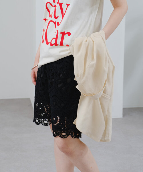 コットン★クロシェレース★ショートパンツ★ MAJE コットンレースフリルフリルショートパンツ / Cotton Lace Frill