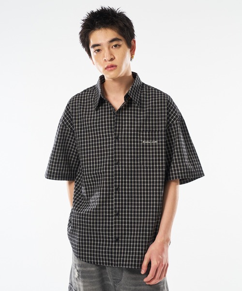 ROBINSON 短丈 チェックシャツ　シアサッカー ボックスシルエット kutir シャツ ASSORTED SEER SOCCOR CHECK SHIRT／アソートシア