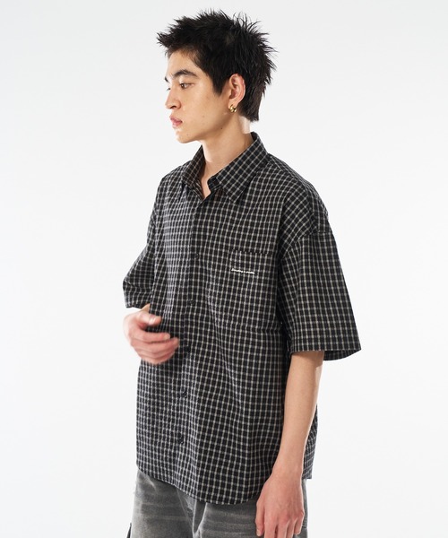 ROBINSON 短丈 チェックシャツ　シアサッカー ボックスシルエット kutir シャツ ASSORTED SEER SOCCOR CHECK SHIRT／アソートシア