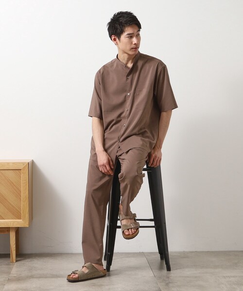 THE SHOP TK uvカット シャツ クールファイバー バンドカラー半袖