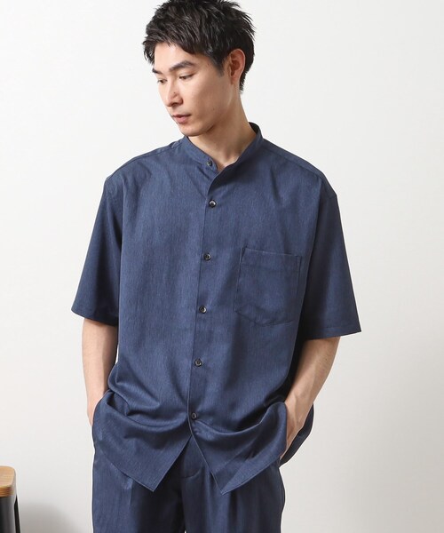 THE SHOP TK uvカット シャツ クールファイバー バンドカラー半袖