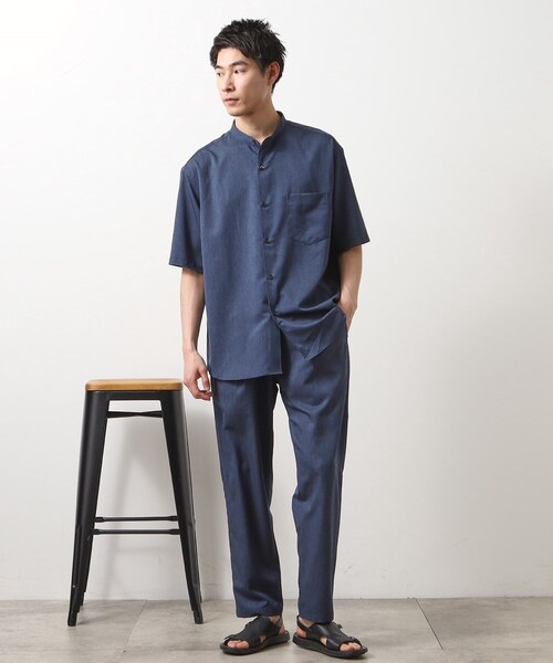 THE SHOP TK シャツ クールファイバーバンドカラー半袖シャツ 接触冷感