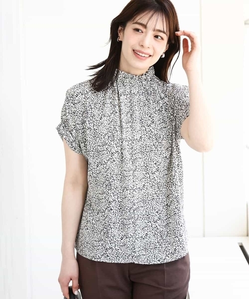 ブラウス シャツ モノトーンリーフ柄ブラウス/洗える/WEB限定サイズあり レディース