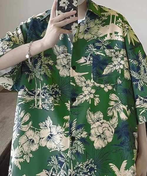 GEMEDA シャツ ボタニカル柄オープンカラーシャツ メンズ : ZOZOTOWN