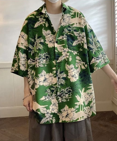 GEMEDA シャツ ボタニカル柄オープンカラーシャツ メンズ : ZOZOTOWN